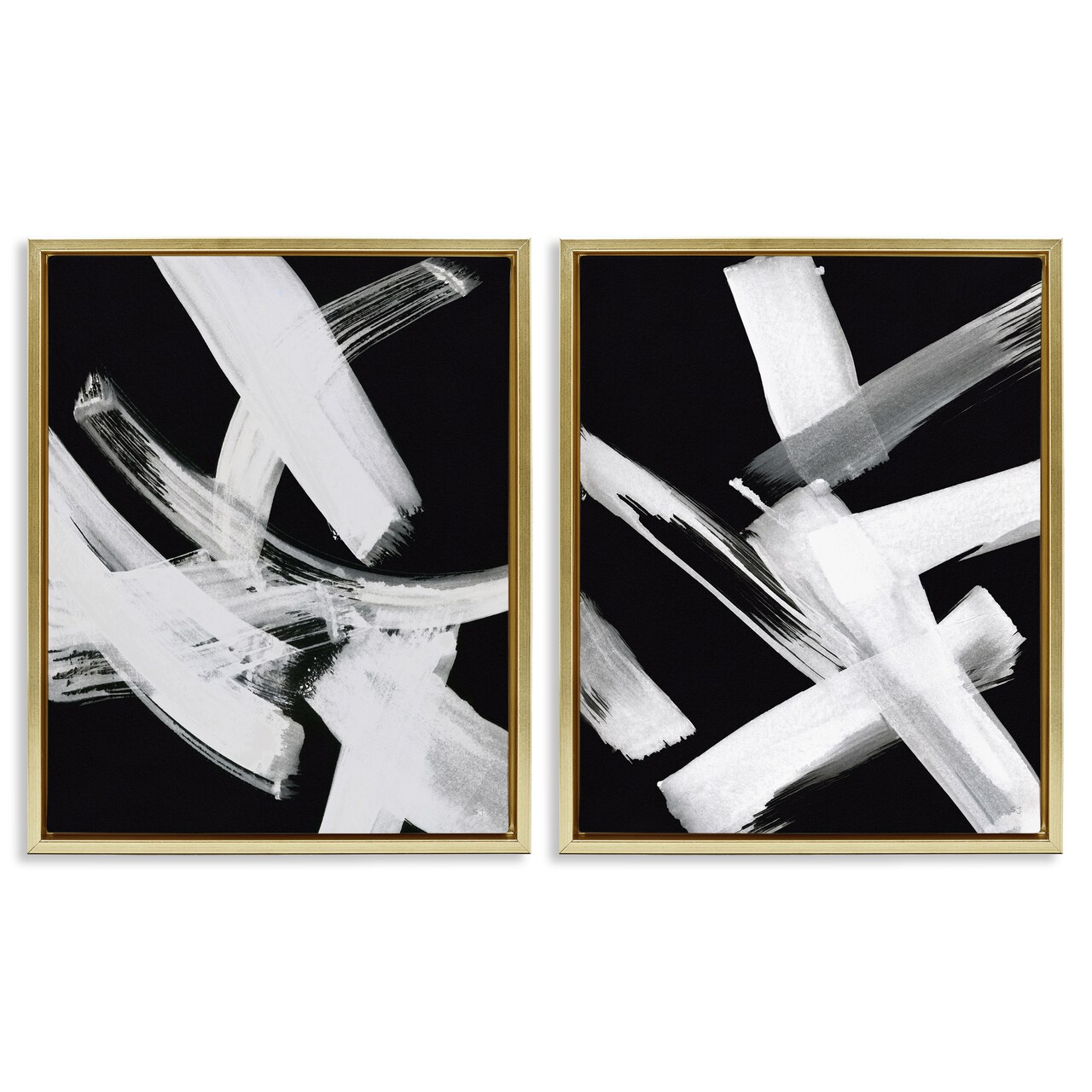 Stupell Industries Abstract Lines White on Black 2 pc Framed Floater Canvas Wall Art Set Design by Susan Jill